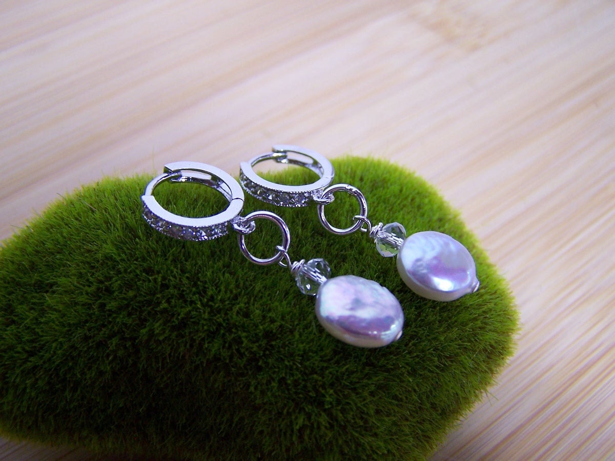 Bridal Cubic Zirconia and Coin Pearl Earring