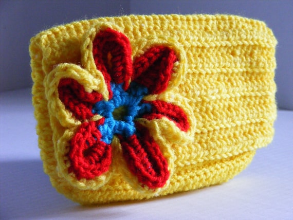 Yellow Red and Blue Flower Mini Clutch