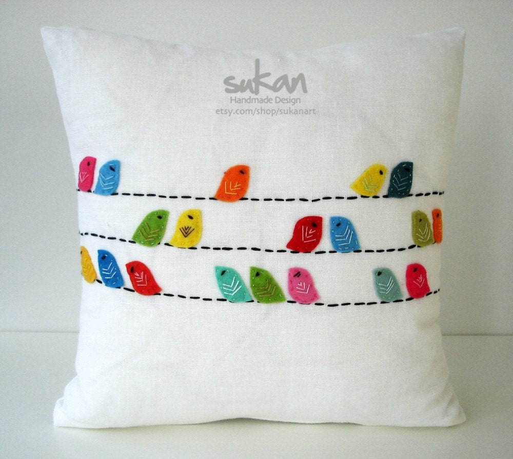 Birds Linen Pillow cover - 14x14