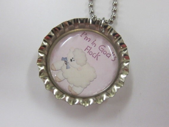 Bottlecap Necklace - Little Lamb- I am in God's Flock