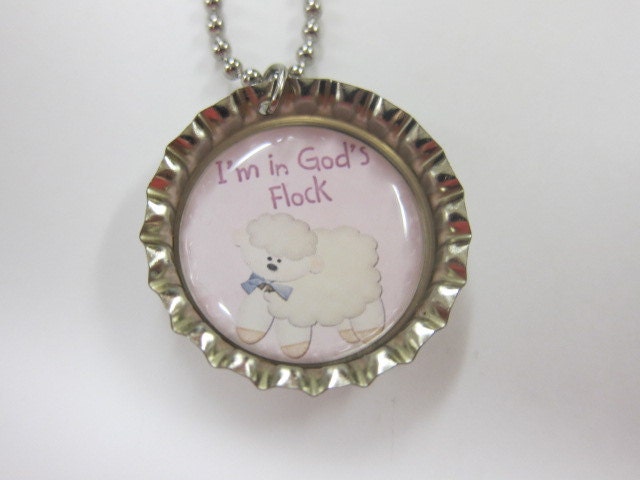 Bottlecap Necklace - Little Lamb- I am in God's Flock