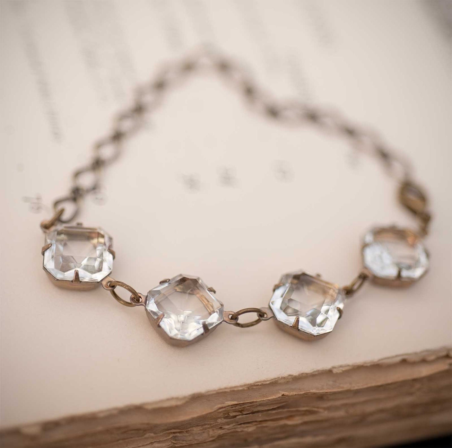 Estate Style Vintage Clear Crystal Octagon Jewel Bracelet