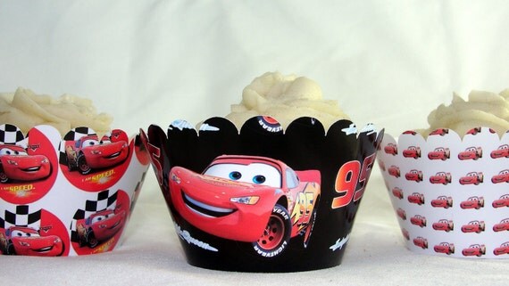Lightning McQueen Cupcake wrappers for boy birthday party in black and red