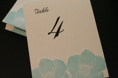 On Reserve for Jill Wedding Table Numbers Flowers Custom Colors Aqua 