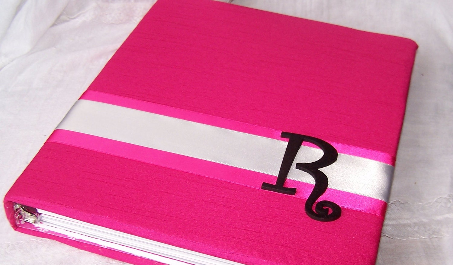Wedding Guest Book Hot Pink and Silver Scrapbook Style Custom fabrics 