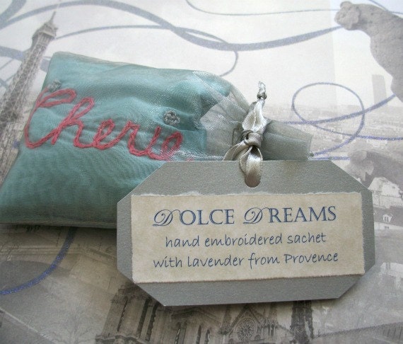 Dupioni Silk Lavender Sachet Hand Embroidered by Dolce Dreams