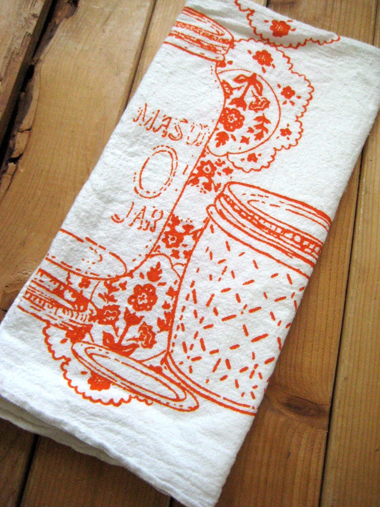 Tea Towel - Screen Printed Organic Cotton Mason Jar Flour Sack Towel - Awesome Kitchen Towel for Dishes
