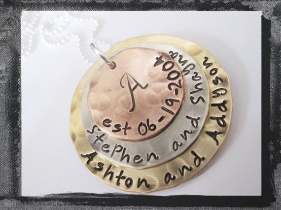 Hammered and Textured Stacked Mixed Metal Pendant Family Names