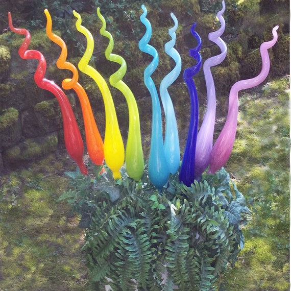 One Hand Blown Glass Garden Art Plant Stake  (20 inches to 24 inches tall )