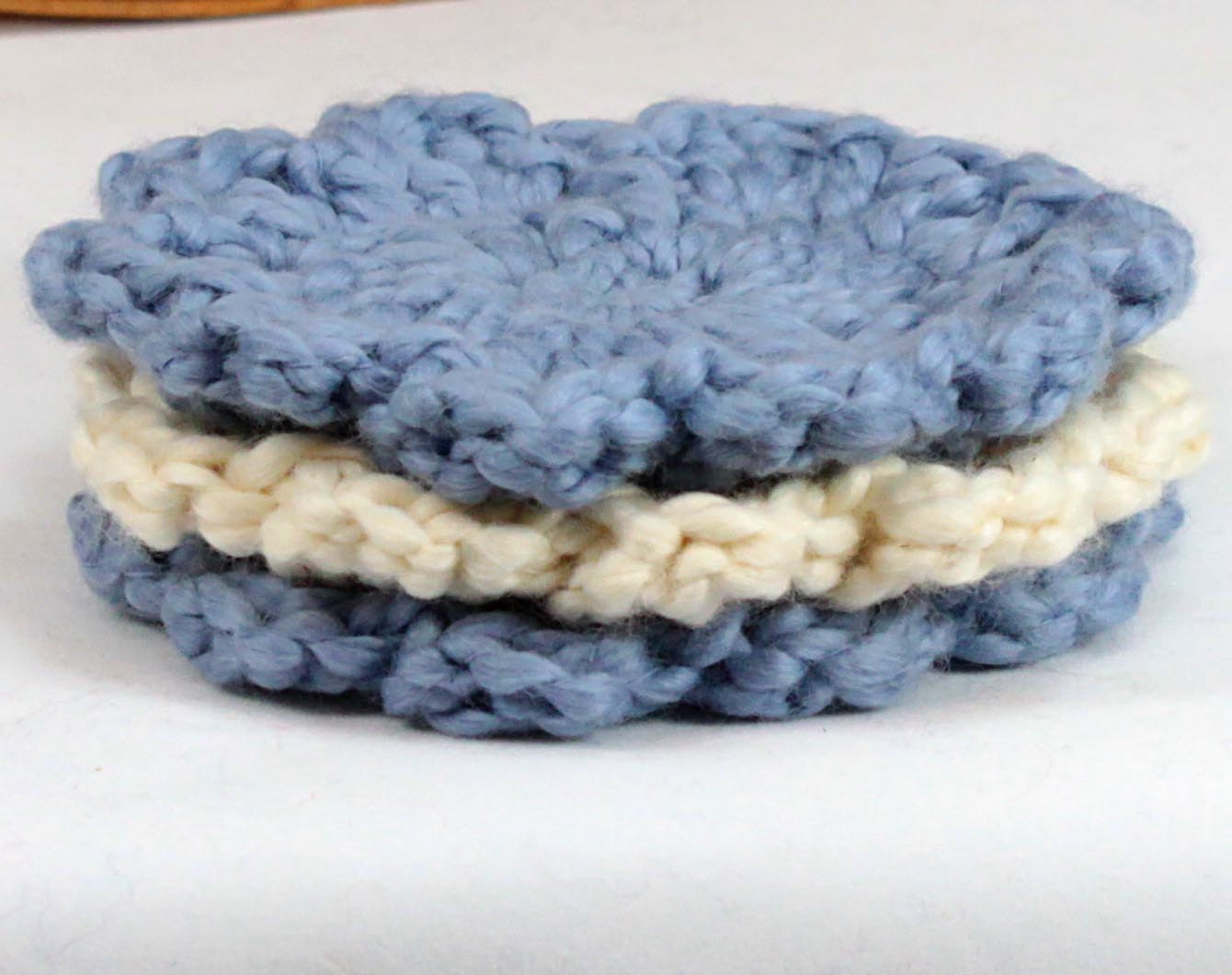 Organic Cotton Flower Face Cloth - Set of 3 - Dusky Blue and Almond