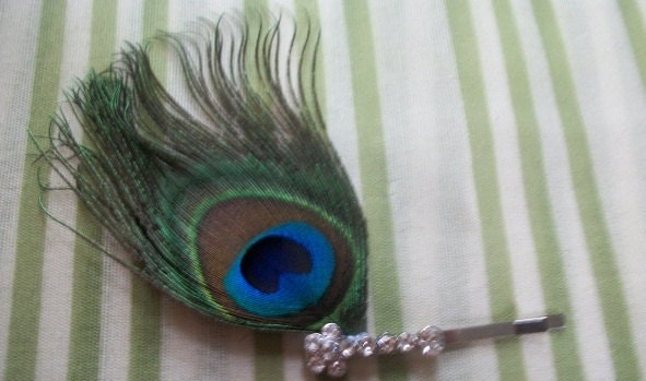 Peacock Feather Hair Pin With Rhinestones