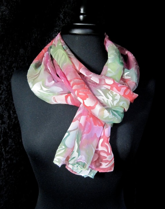 Hand Painted Satin Devore Scarf