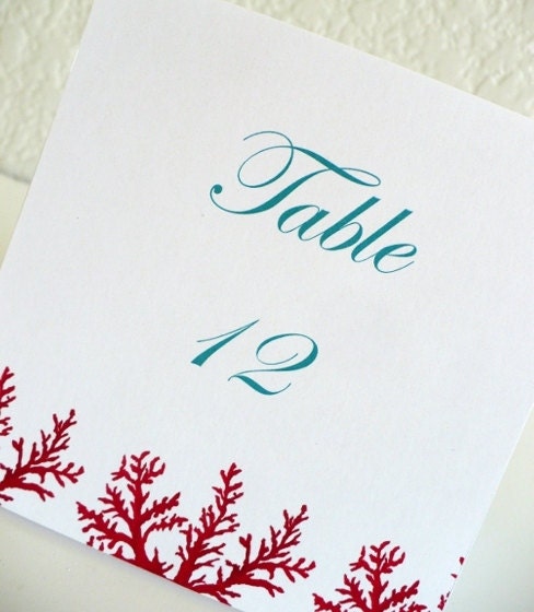 CORAL Table Numbers Red Branches Beach Wedding Tropical Events Seaside 