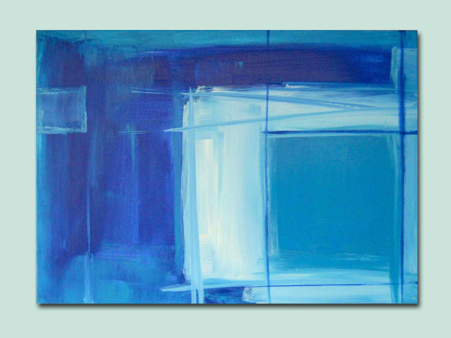 BiMiNi ROAD - original abstract modern painting - gallery fine art - contemporary interior design - ooak home wall decor - blue