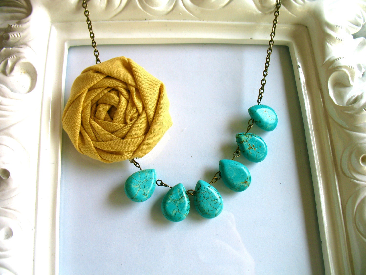 Waves and Sand fabric flower necklace beaded rosette