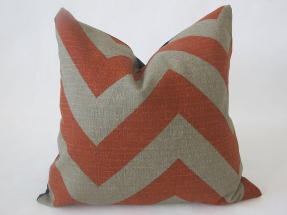 Decorative Designer Pillow Cover-20x20 Large Chevron Zig Zag In Brick And Stone