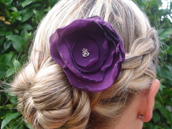 Purple Hair flower clip - Bridal Collection Style 018