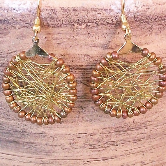 Brass and Bronze Wire Wrapped Earrings