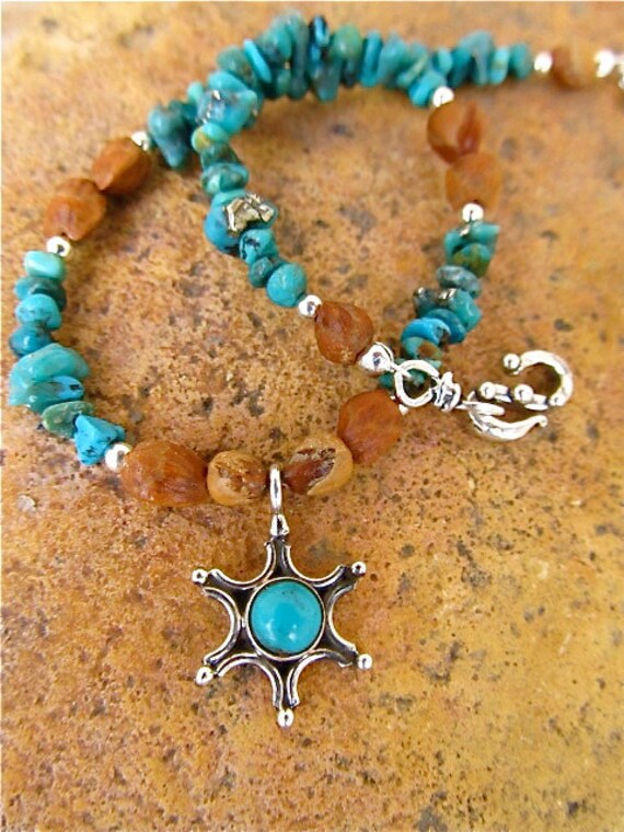Nova Sterling and Turquoise Star Anklet with Ghost Beads