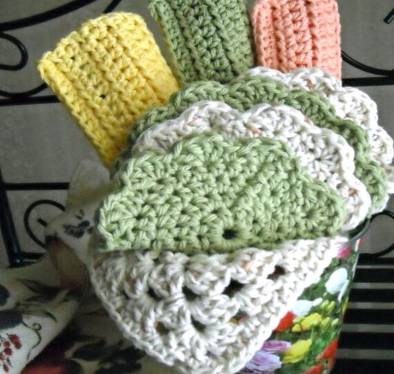 Kitchen Dishcloth Crochet Gift Set in Flower Tin Bucket 10 pcs