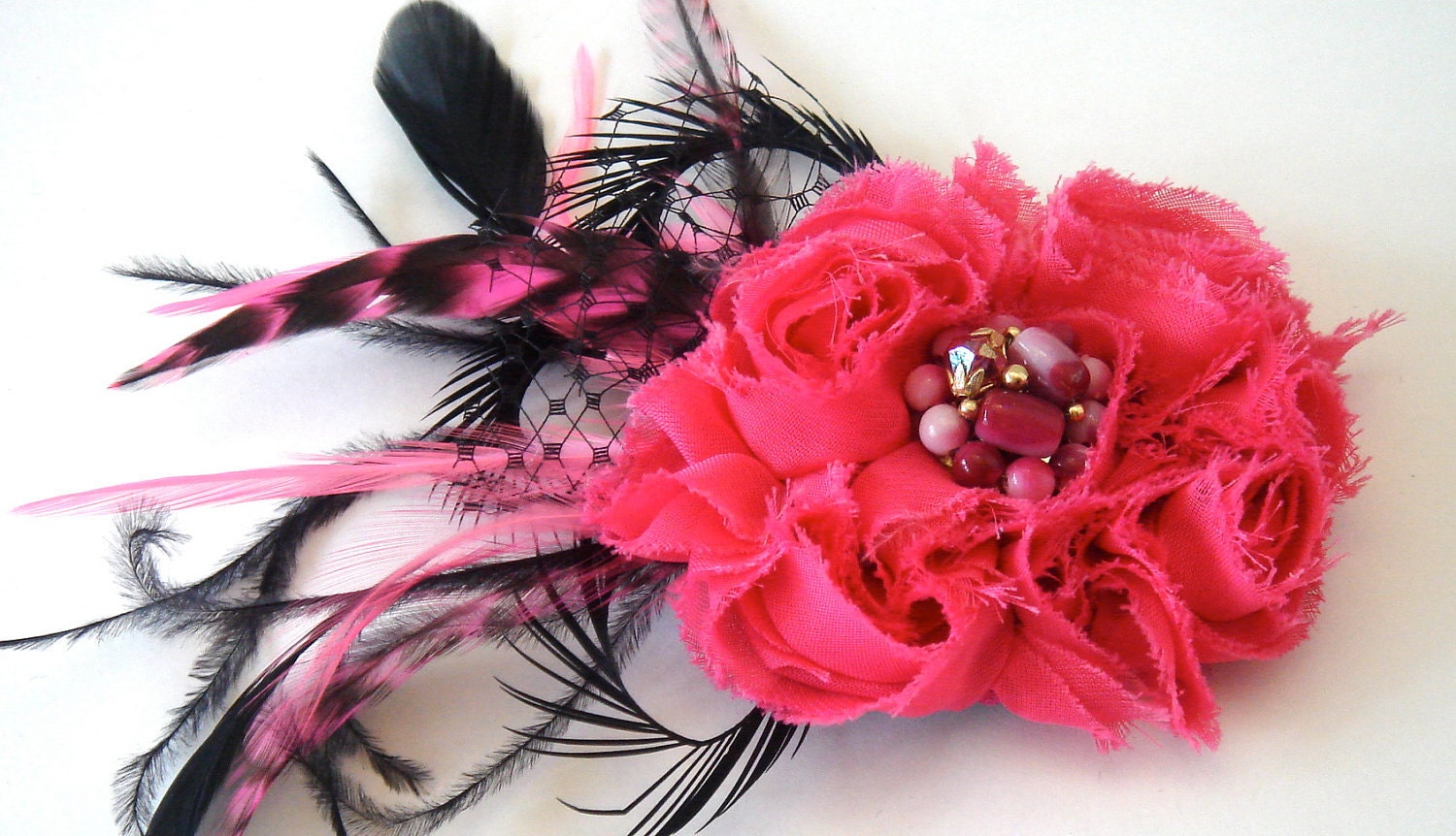 KTD Couture Pink and Black Feather Fascinator
