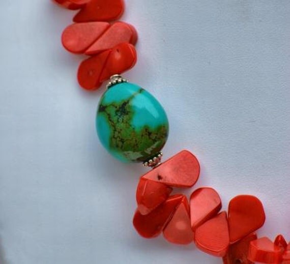 Summer Delight - Coral and Turquoise Necklace by MixedMediaDesigns1