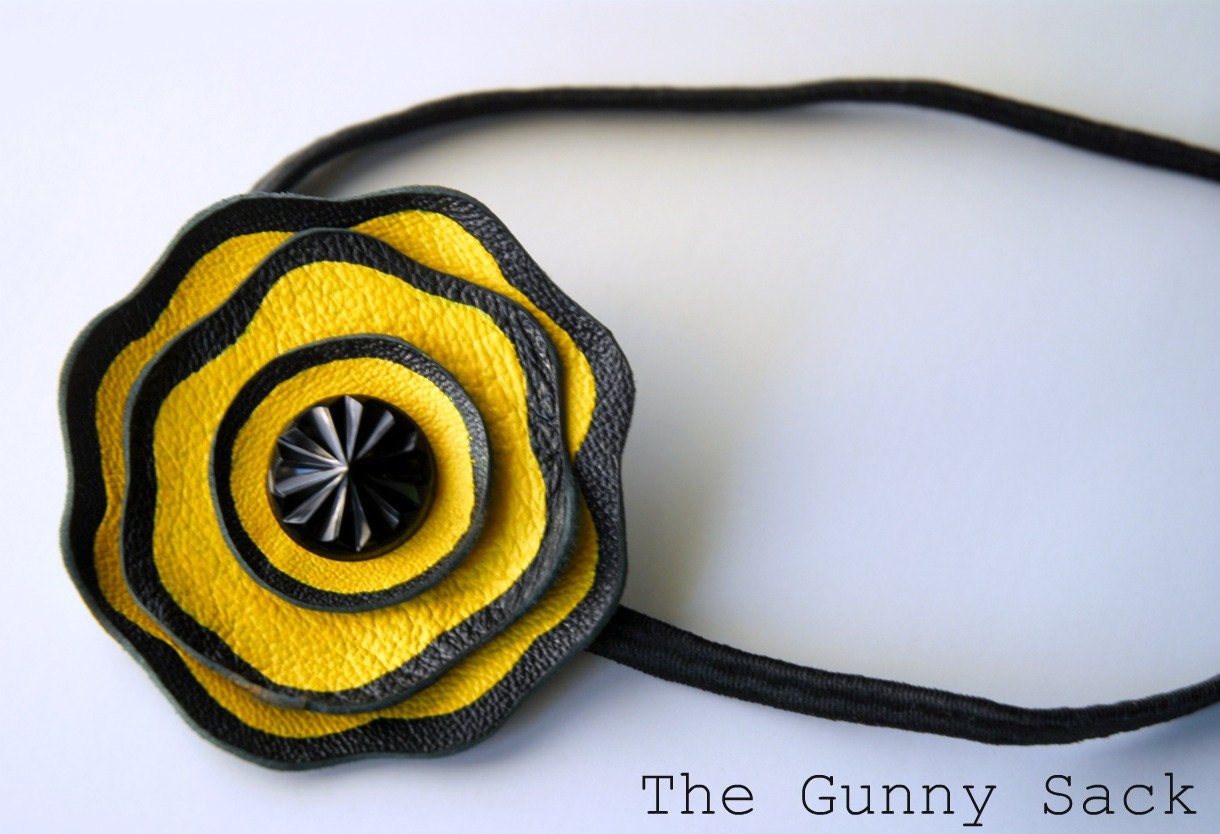 The Alexis Leather Flower Headband in Yellow and Black