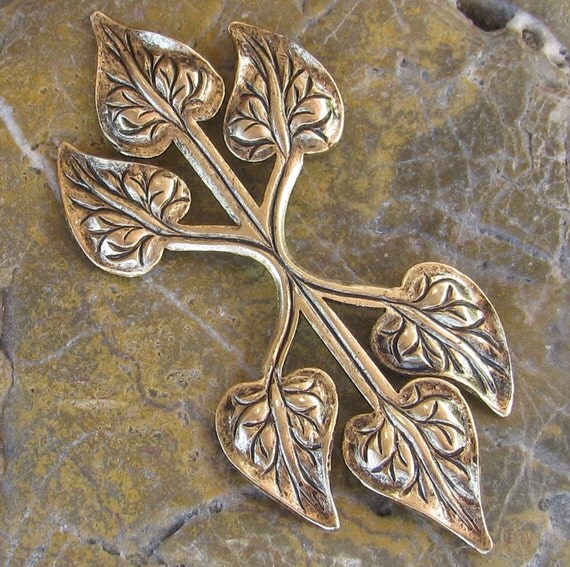 Sale - 1 Large Antique Gold Leaf metal Stamping CO023