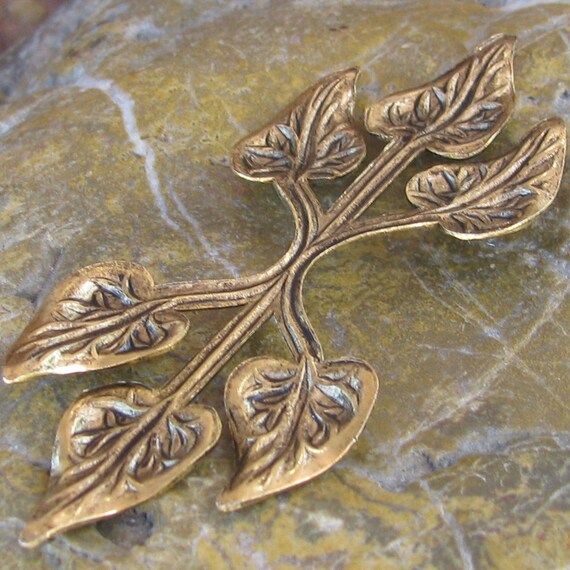 Sale - 1 Large Antique Gold Leaf metal Stamping CO023
