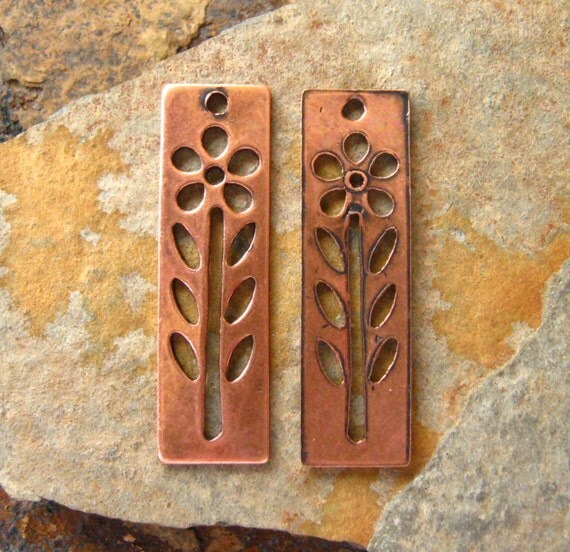 2 Trinity Brass Antique Copper Daisy Tag Charms - LOW SHIPPING