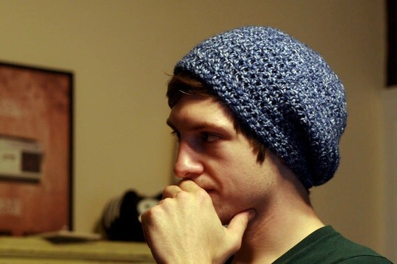 Blue Crochet Slouchy Beanie