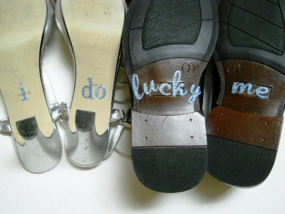 His  "Lucky Me"Shoe Stickers in Blue Glitter Something Blue for His shoes