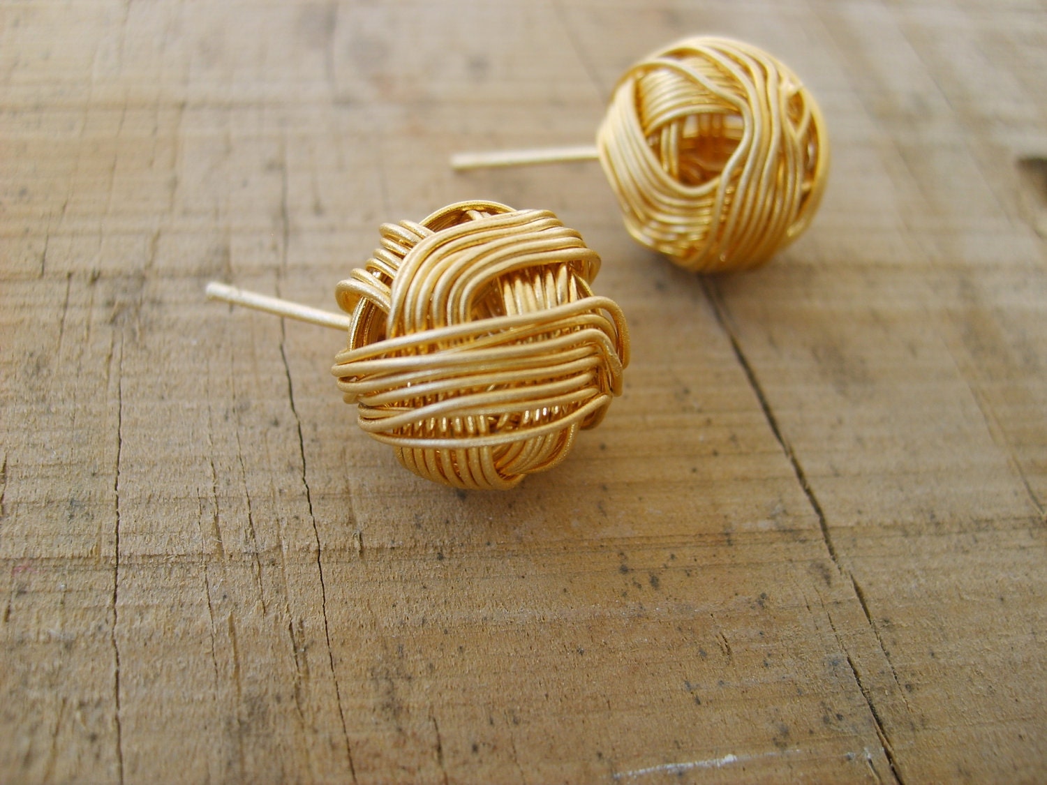 Sweet pompom stud earrings in gold, gold studs, gold stud earrings