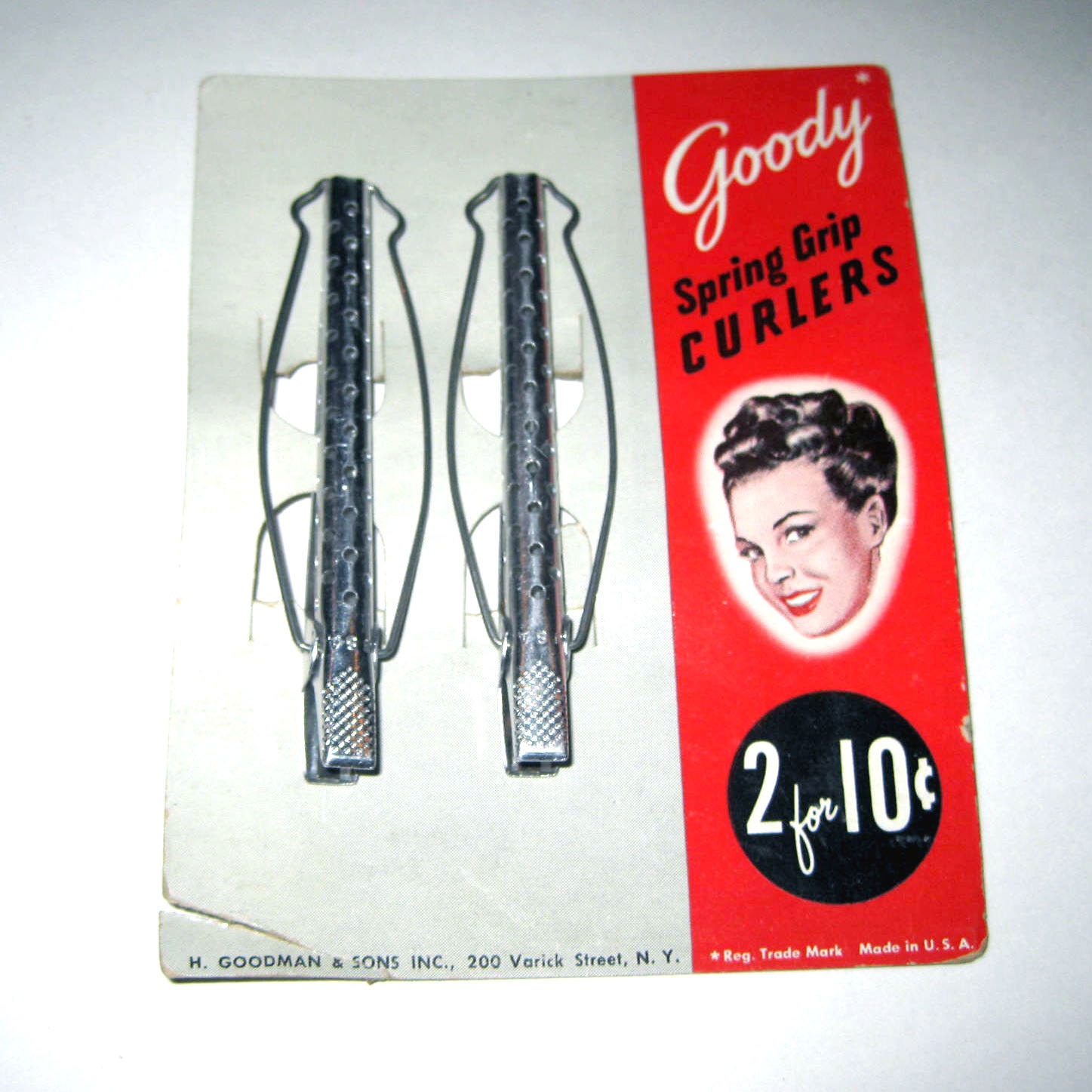 Vintage Goody Spring Grip Metal Hair Curlers on Original Card