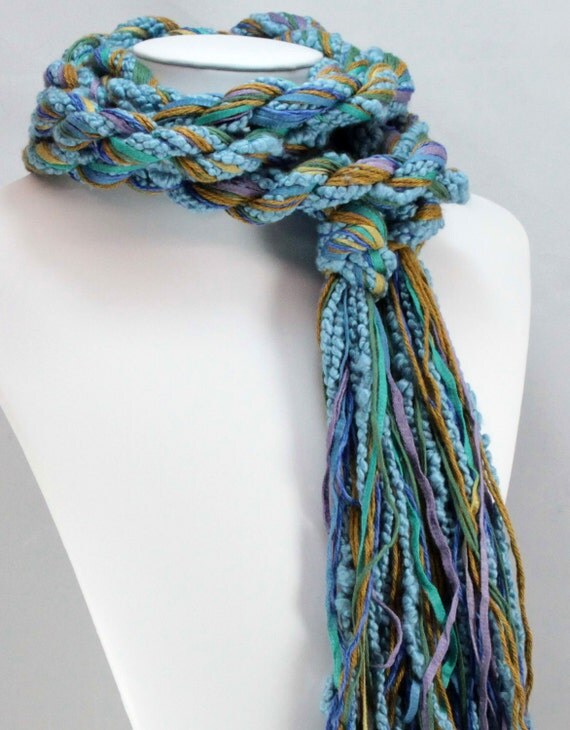 Skinny Scarf - Northern Lights Scarf - Super Long, Vegan, Eco Friendly - Blue