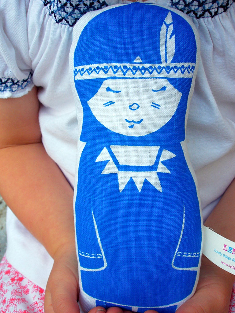 Kyla  Screen Printed Doll in blue - Ready to ship