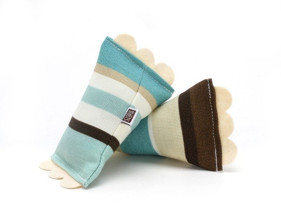 ModShakers Catnip Rattle Toys - Set of Two (Aqua, Chocolate and Cream Mod Stripes)