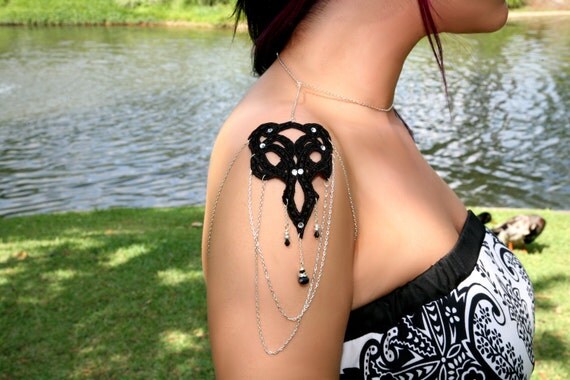 Vintage Black Gothic Tangle Silver Shoulder Necklace