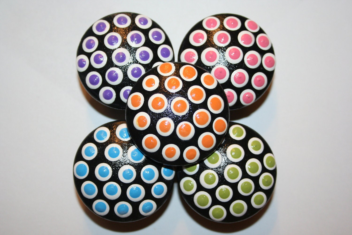 Black with White Orange Blue Lime Green Purple and Pink Polka Dots