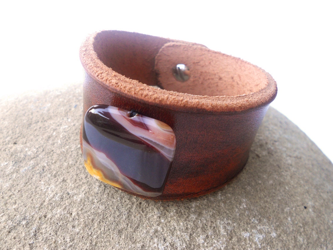 Leather Wristband - Burgundy Bite