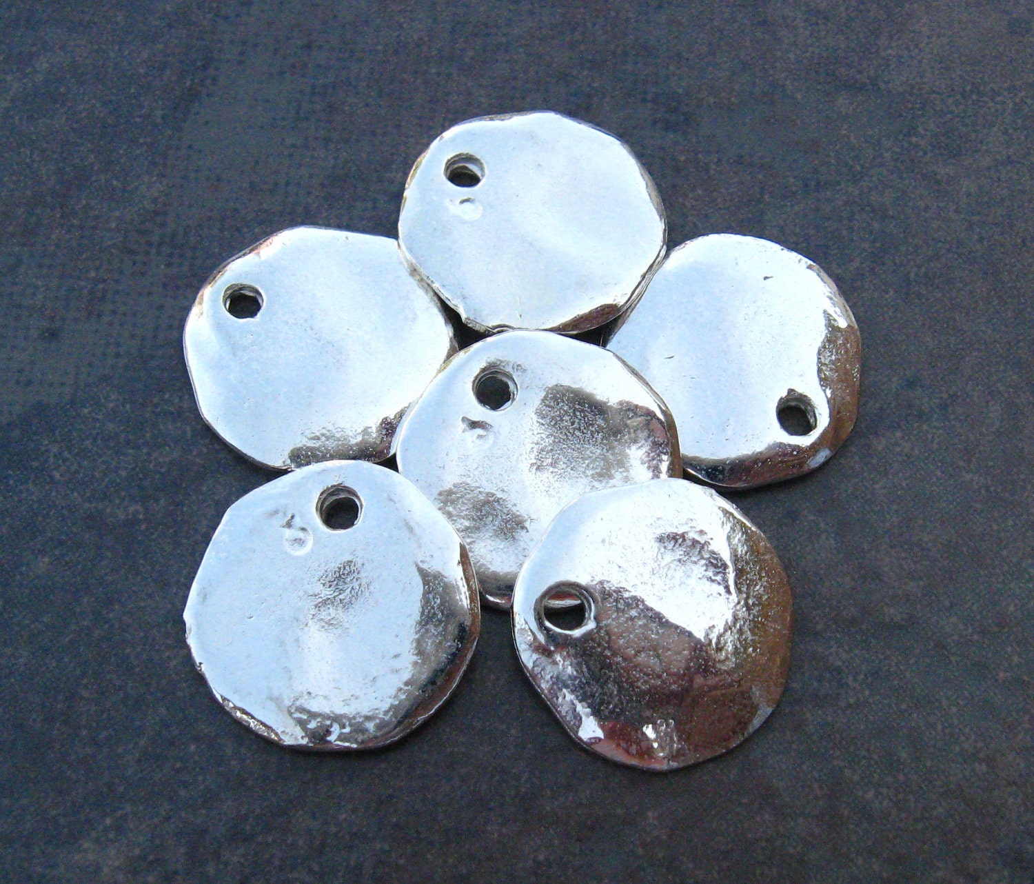 4 Mykonos Greek Casting SILVER CORNFLAKE DANGLE Beads