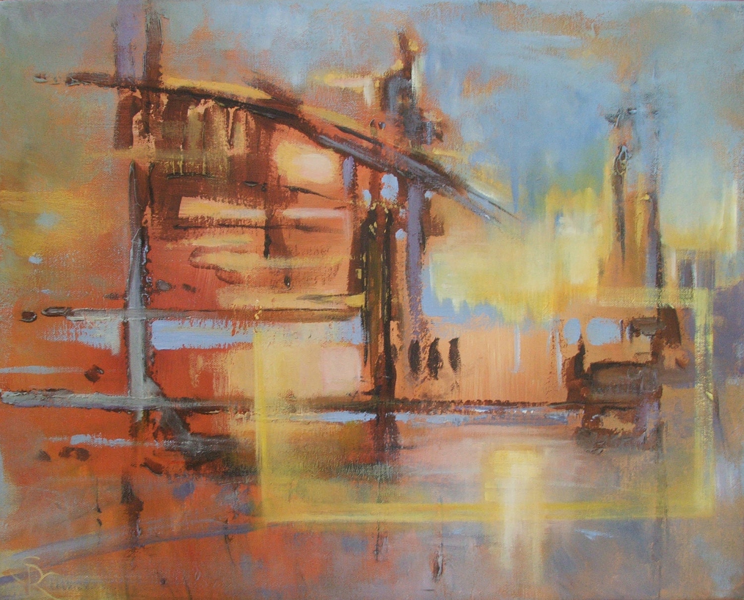 Sunset at the Fish Cannery, 16 x 20 Abstract Original on Canvas