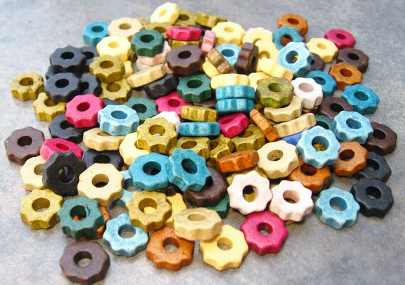 25 EARTHY ASSORTMENT Tiny Gears Greek Ceramic Beads