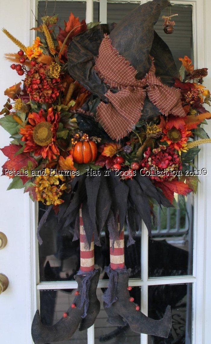 RESERVED Listing for "ShellyM" ONLY-Halloween Wreath - Primitive Witch Hat Boots with Matching Crow-40x27x10-INSTALLMENT 1