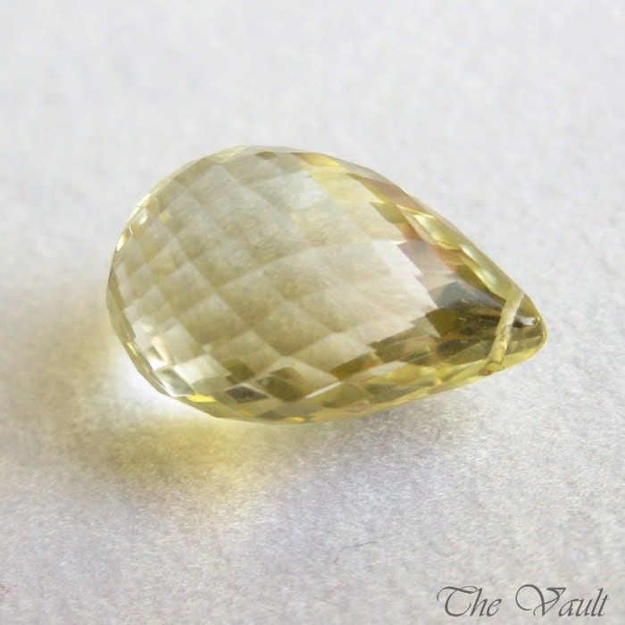 1 Lemon Quartz 16mm flattened faceted pear drop briolette