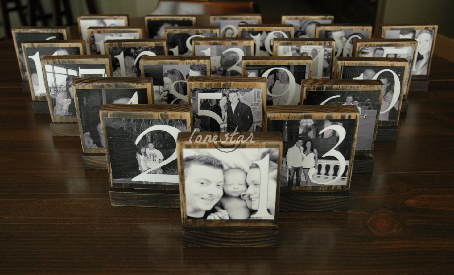 TABLE NUMBERS-Set of 20 Personalized  Wedding Table Numbers - Custom wooden dispays make great Centerpieces-Place Cards-Decoration.