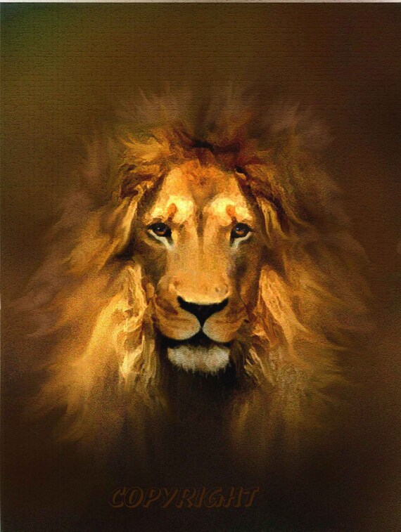 lion art print wildlife GOLDEN KING aslan narnia judah wildlife art signed