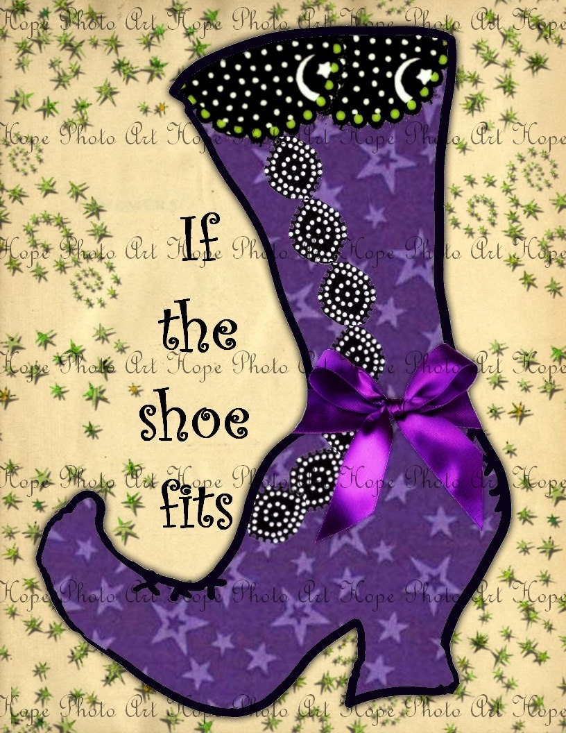 If The Shoe Fits Witch Boot Halloween Collage - Image Transfer Burlap Feed Sacks Canvas Pillows Tea Towels greeting - U Print 300dpi jpg