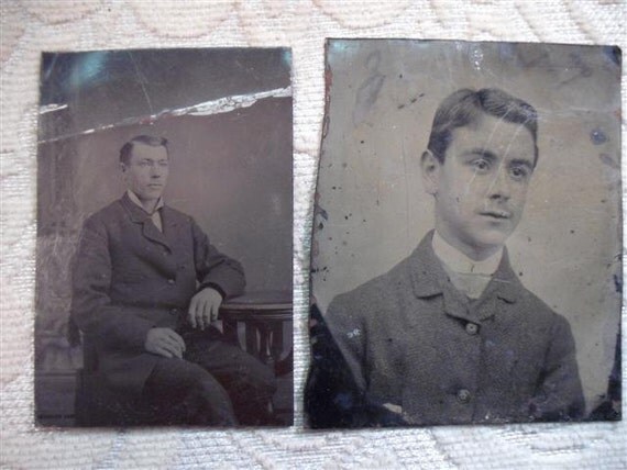 2 Antique Tintype Photographs -  Vintage Young Men