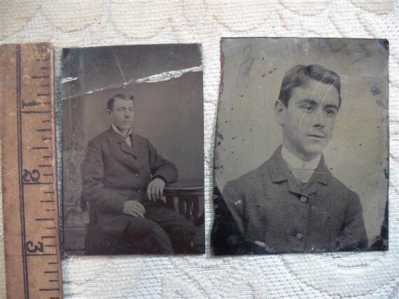 2 Antique Tintype Photographs -  Vintage Young Men